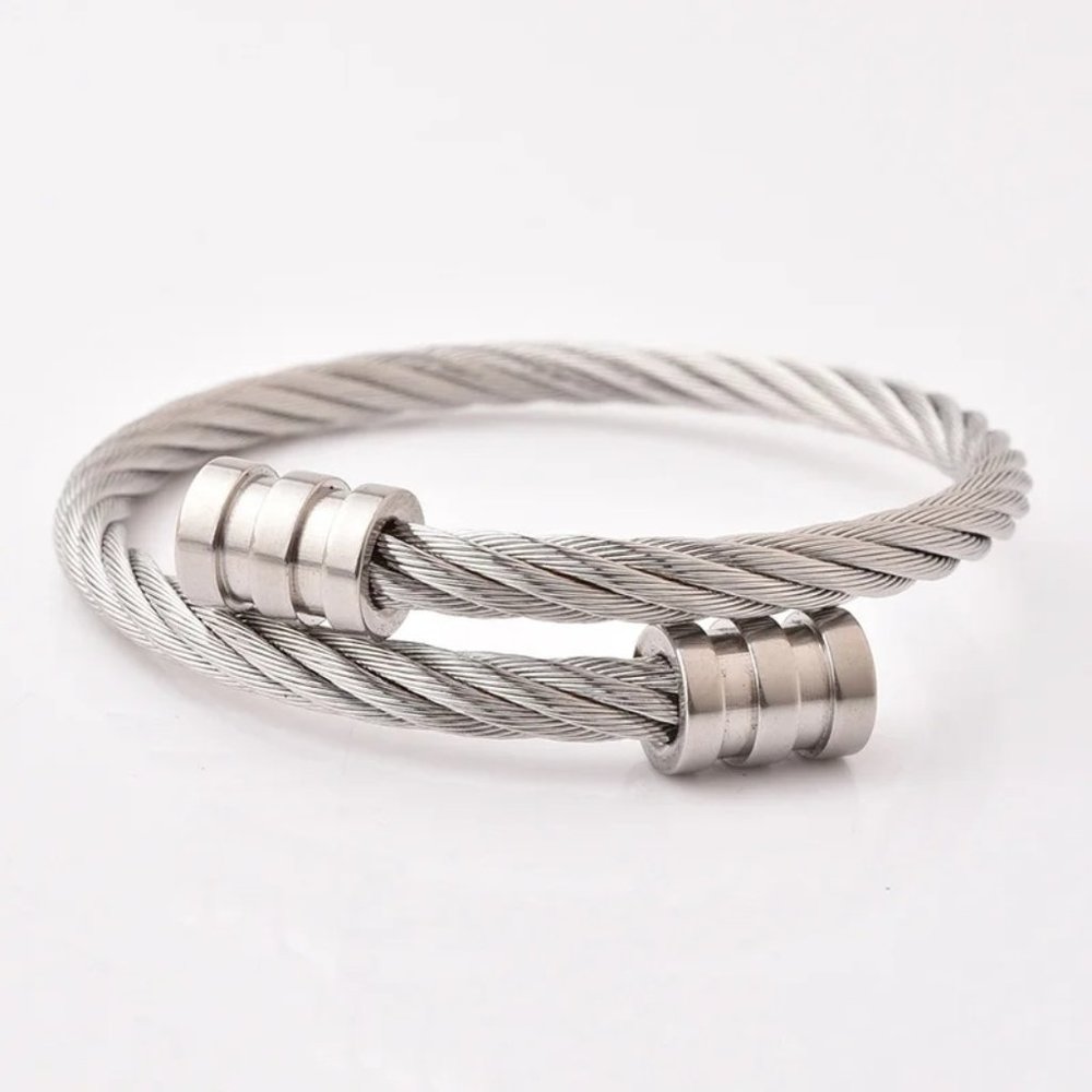 Awesome Cable Style, Solid Stainless Steel Men's Bracelet Bangle. - Picture 1 of 4